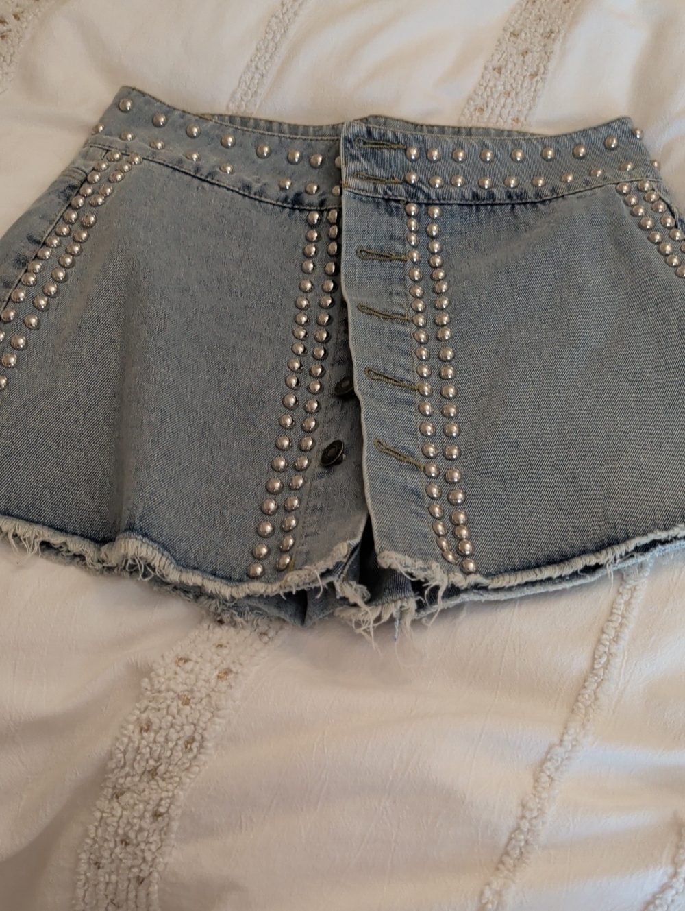 Light Blue Studded Denim Shorts for Women